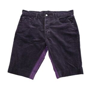 MNML Corduroy Shorts Mens 36 Purple Button Fly 12" Inseam Contrast Stripe